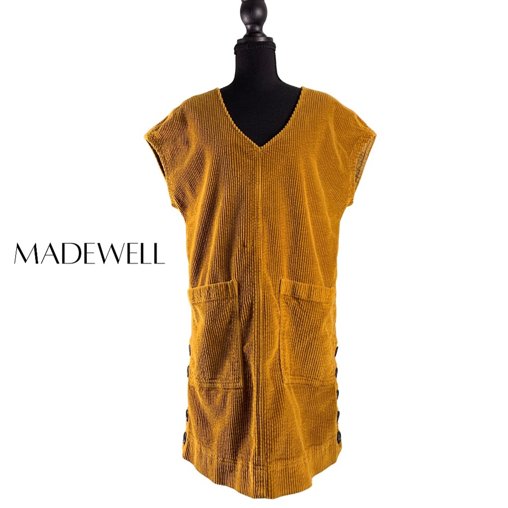 Madewell Corduroy Side Button Mini Shift Dress Jumper Tunic Women S V-Neck Boho